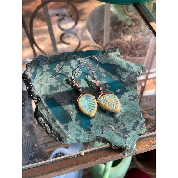 Elvin Czech Leaves, Wire Wrapped Earrings - Picture 11 of 11